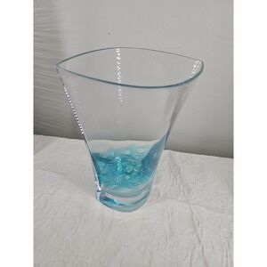 Vintage Style Blue Colored Heavy‎ Art Glass Controlled Bubbles 12" Vase